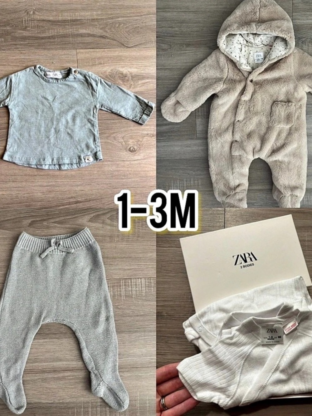 Zara Baby 1-3M Gray & Cream Clothing Set Like New